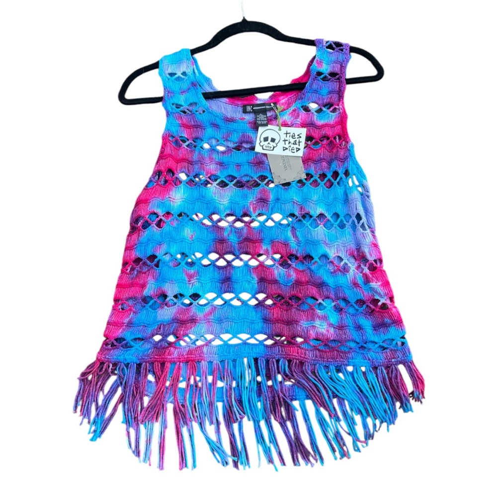 Custom Tie Dye, knit cover up Tank Top w/ fringe
